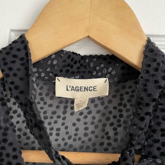 L'AGENCE Alesia Flocked Tie Neck Dress in Navy - Picture 4 of 12